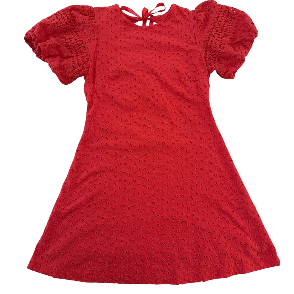 Free People Apricot Rose Dress Strawberry Eyelet Puff Sleeve Cottagecore S - Picture 2 of 9